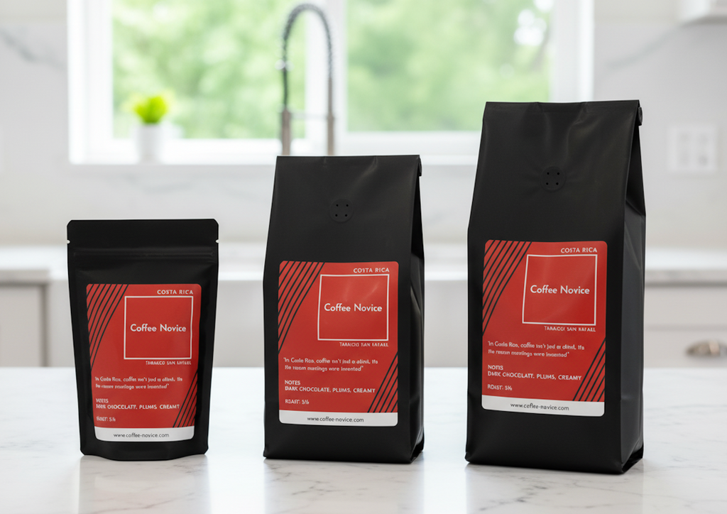 ☕ Choose Your Perfect Coffee Novice Bag Size & Grind 🛍️