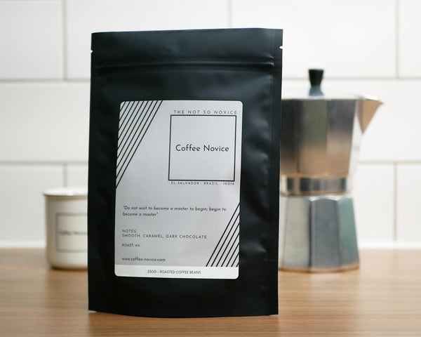 The Not So Novice coffee blend – bold, smooth flavour with caramel and dark chocolate notes.