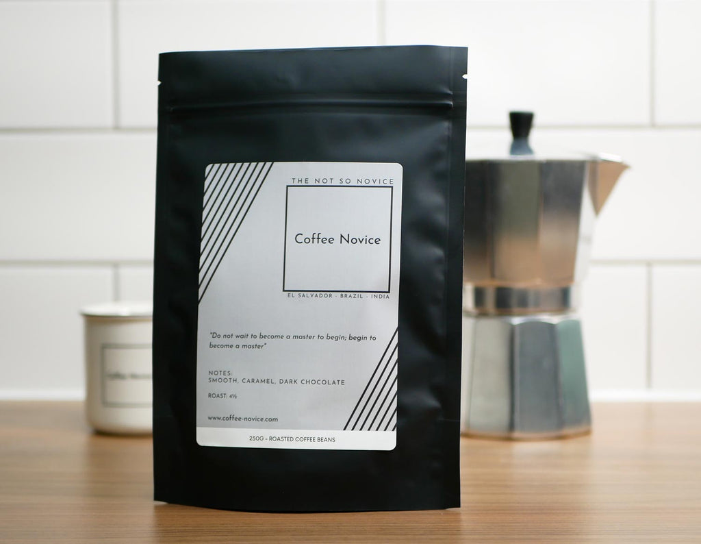 The Not So Novice coffee blend – bold, smooth flavour with caramel and dark chocolate notes.