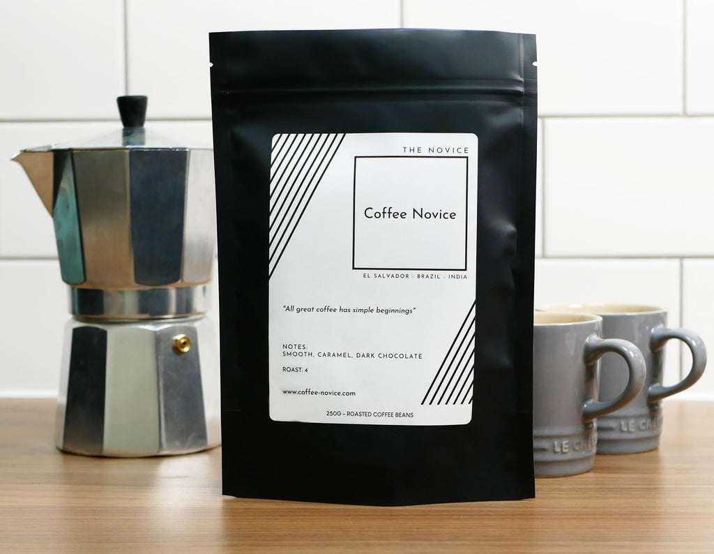 The Novice coffee blend – smooth, caramel and dark chocolate flavour, low acidity.