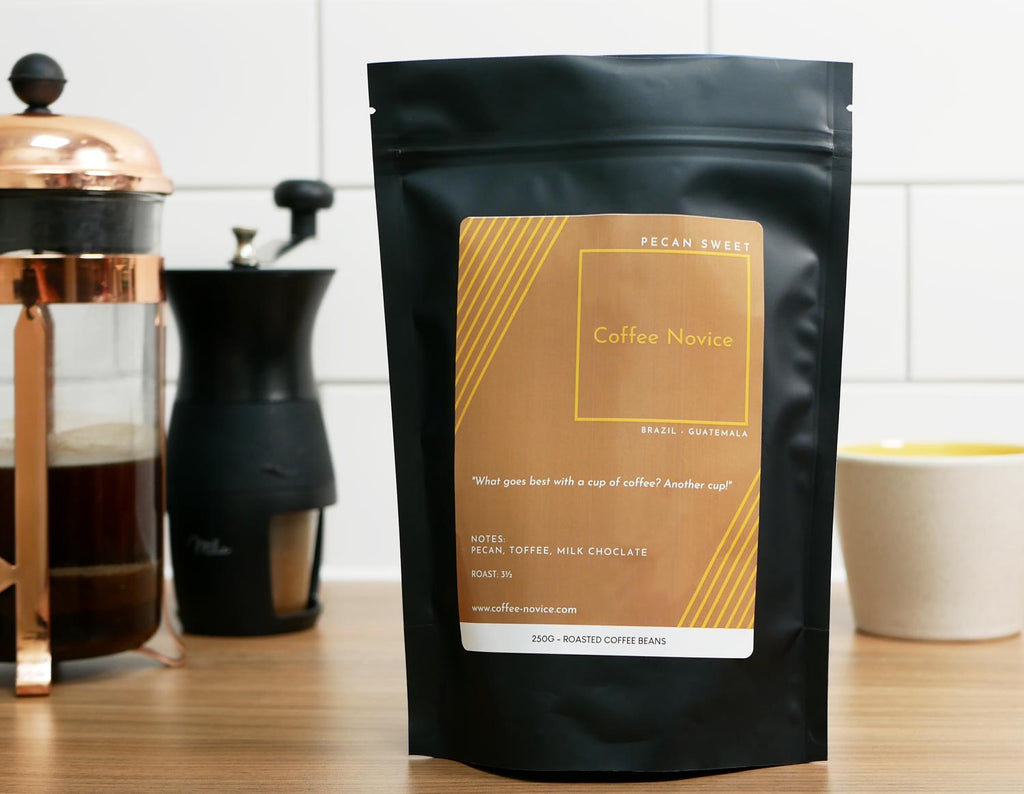 Pecan Sweet coffee blend – smooth, medium-bodied with pecan, toffee and milk chocolate notes.